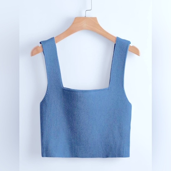 Verdusa Women's Square Neck Sleeveless Solid Ribbed Knit Crop Top Tank - Picture 2 of 4